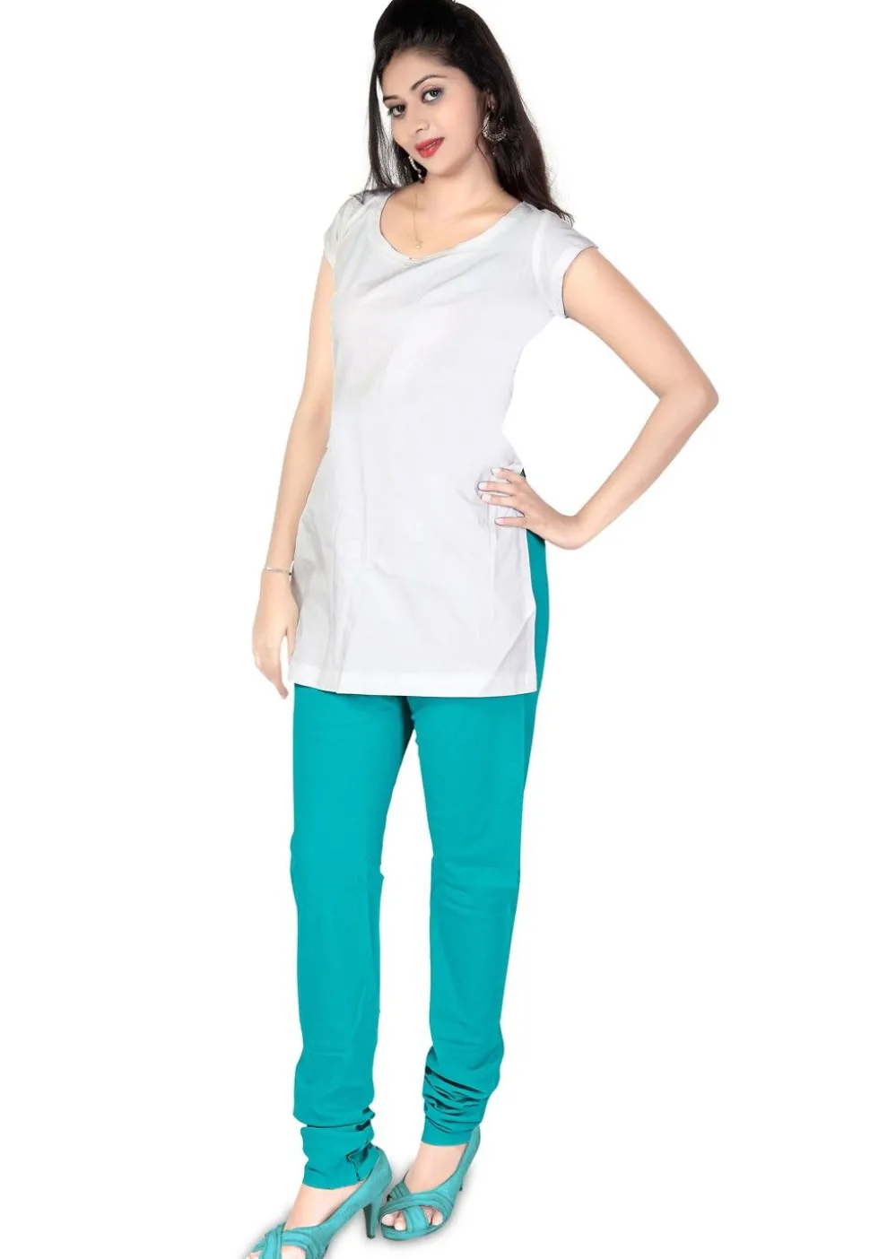 Plain Cotton Churidar in Turquoise