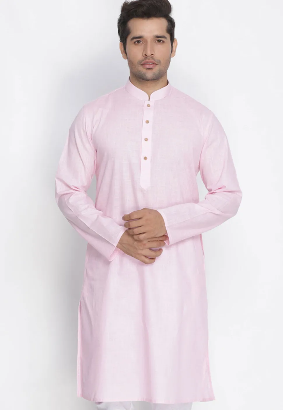 Plain Cotton Kurta in Baby Pink