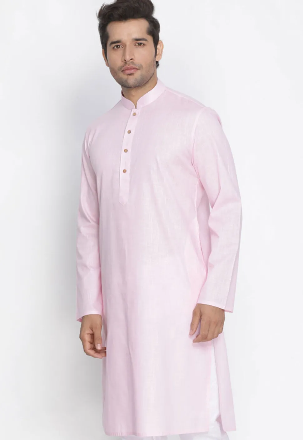 Plain Cotton Kurta in Baby Pink