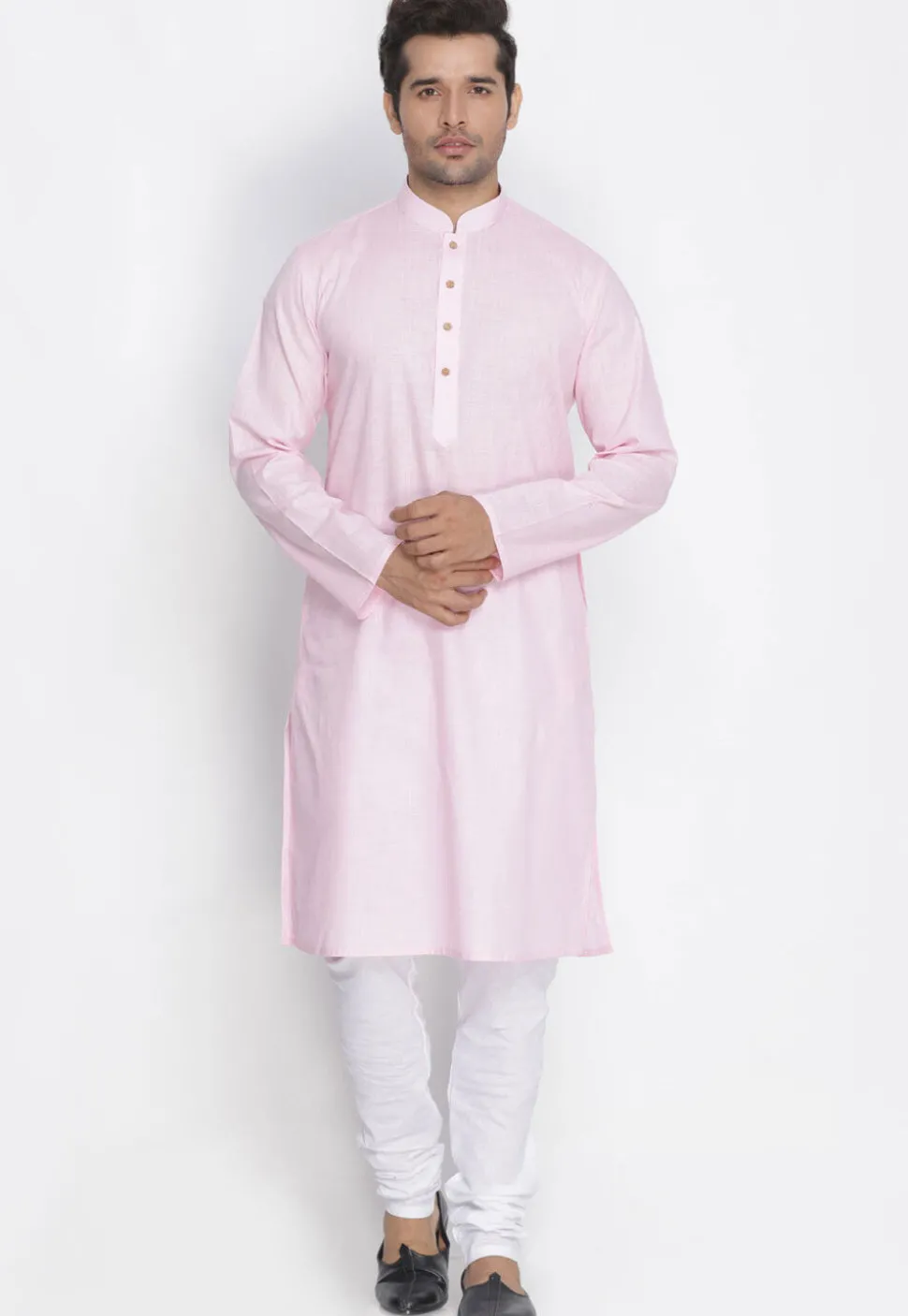 Plain Cotton Kurta in Baby Pink