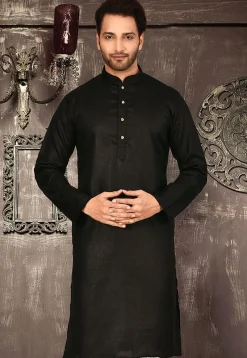 Plain Cotton Kurta in Black
