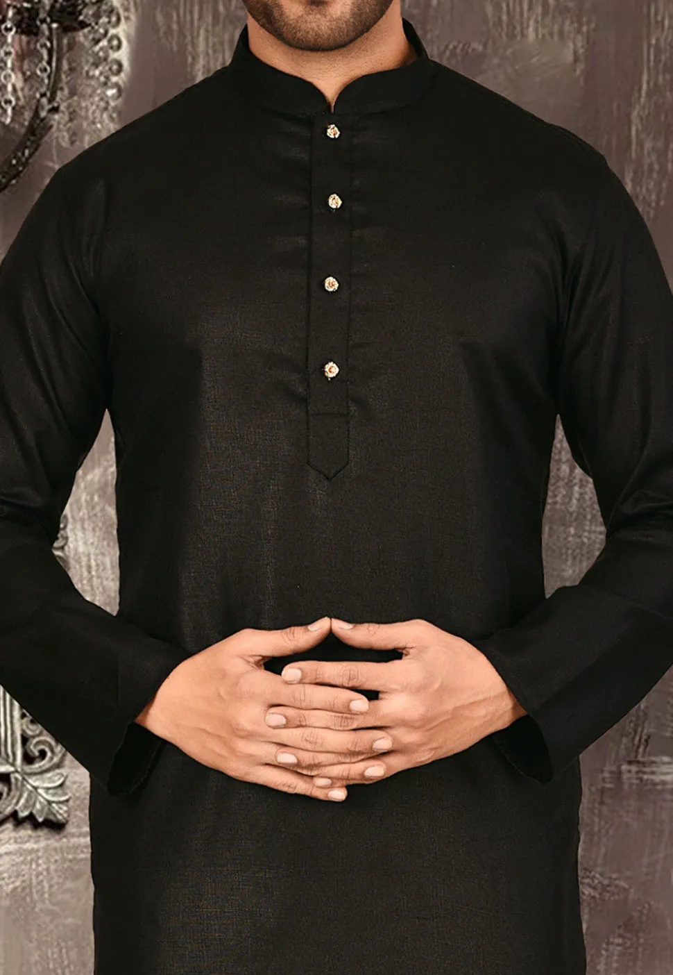 Plain Cotton Kurta in Black