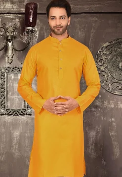 Plain Cotton Kurta in Mustard