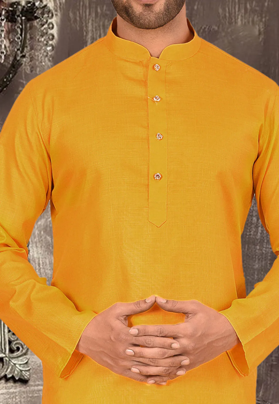 Plain Cotton Kurta in Mustard