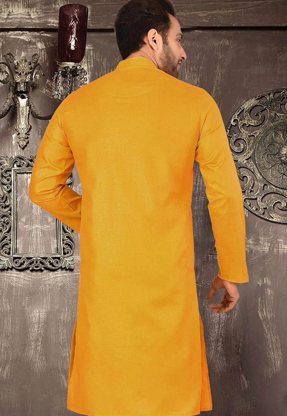Plain Cotton Kurta in Mustard