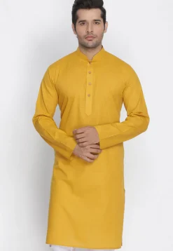 Plain Cotton Kurta in Mustard
