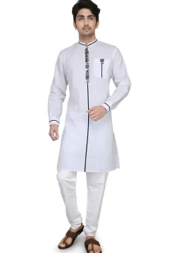 Plain Cotton Kurta Set in White