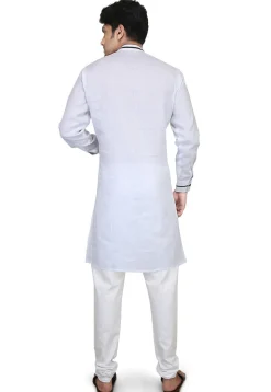 Plain Cotton Kurta Set in White