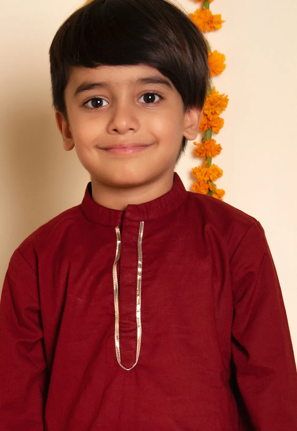 Plain Cotton Kurta Set in Maroon