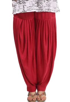 Plain Cotton Lycra Patiala Salwar in Red