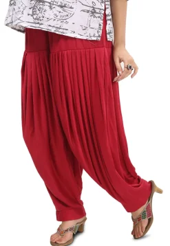 Plain Cotton Lycra Patiala Salwar in Red