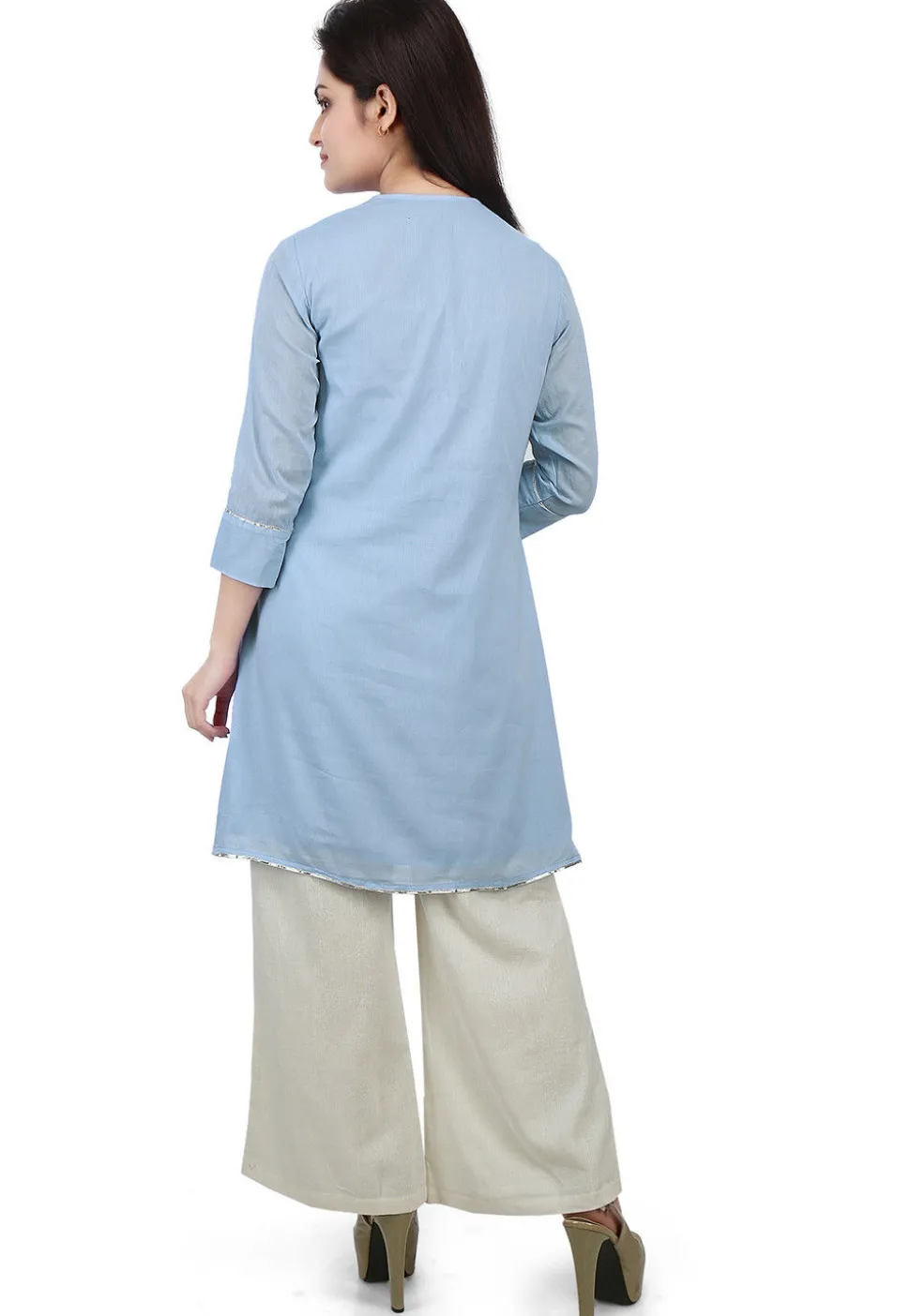 Plain Cotton Mulmul Kurti in Sky Blue