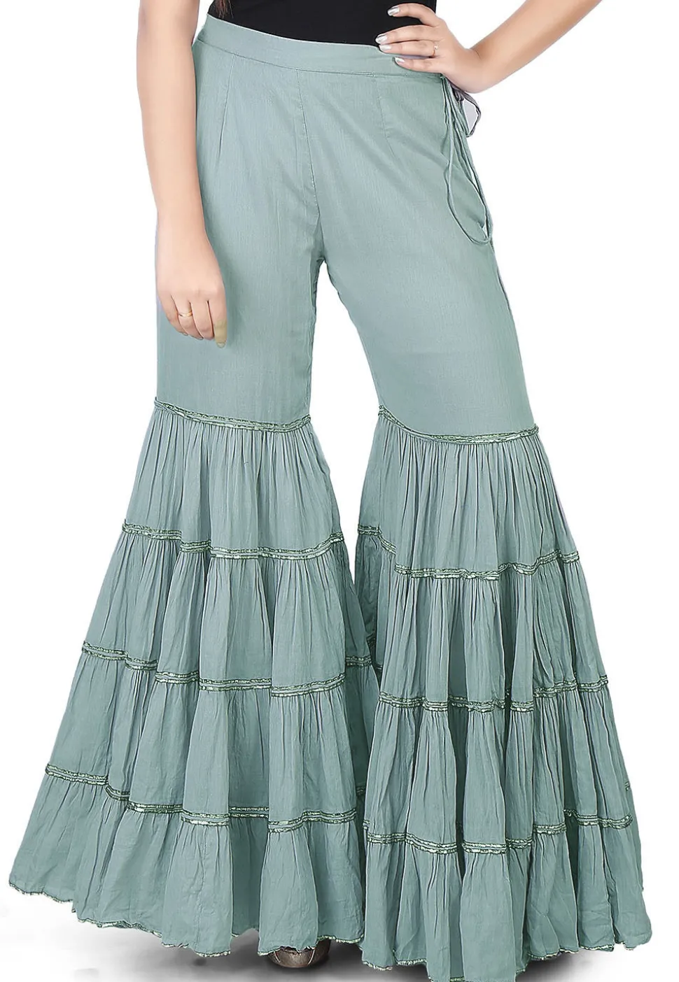 Plain Cotton Mulmul Sharara Style Pant in Grey