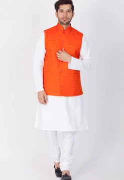 Plain Cotton Nehru Jacket in Orange