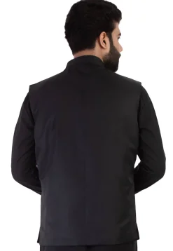 Plain Cotton Nehru Jacket in Black