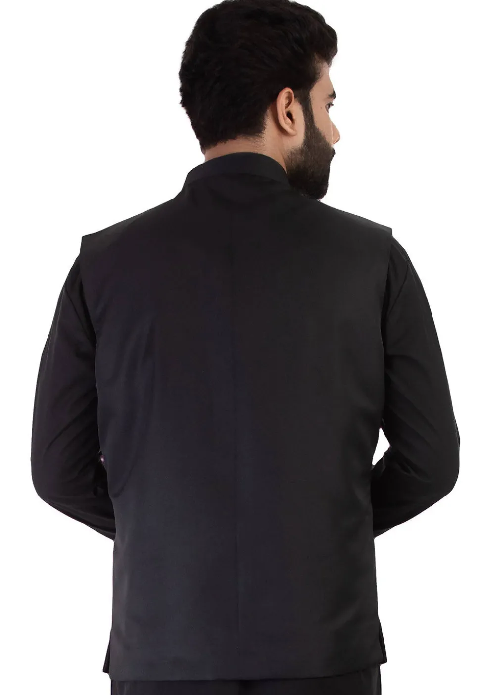 Plain Cotton Nehru Jacket in Black