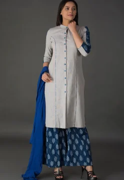 Plain Cotton Pakistani Suit in Light Grey