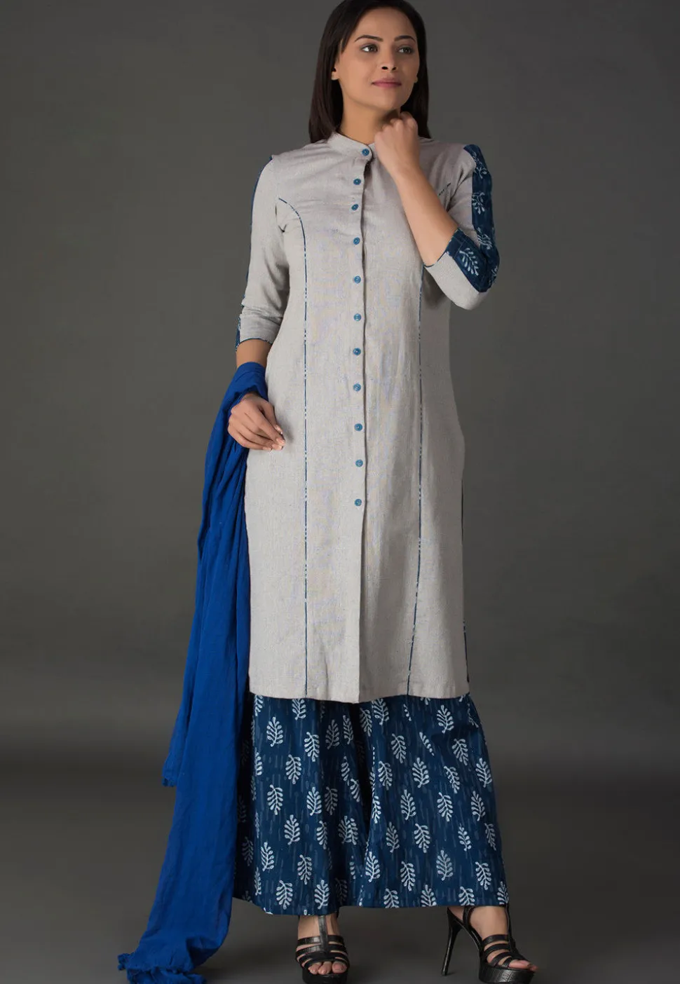 Plain Cotton Pakistani Suit in Light Grey