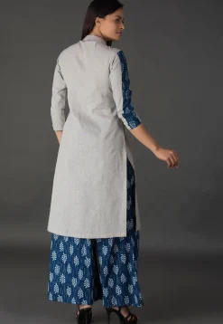 Plain Cotton Pakistani Suit in Light Grey