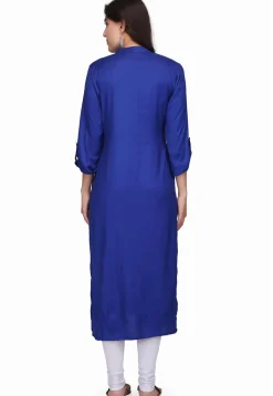 Plain Cotton Rayon Kurta in Royal Blue