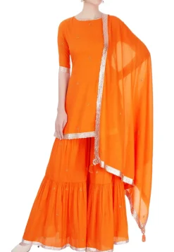 Plain Cotton Sharara Lehenga in Orange