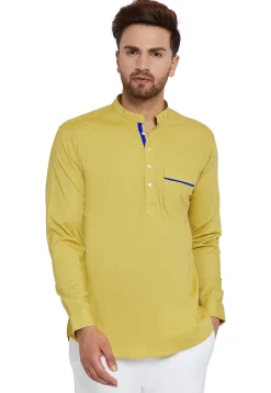 Plain Cotton Short Kurta in Light Olive Green