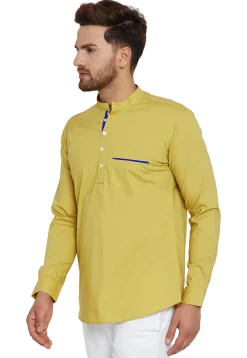 Plain Cotton Short Kurta in Light Olive Green