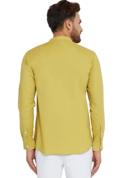 Plain Cotton Short Kurta in Light Olive Green