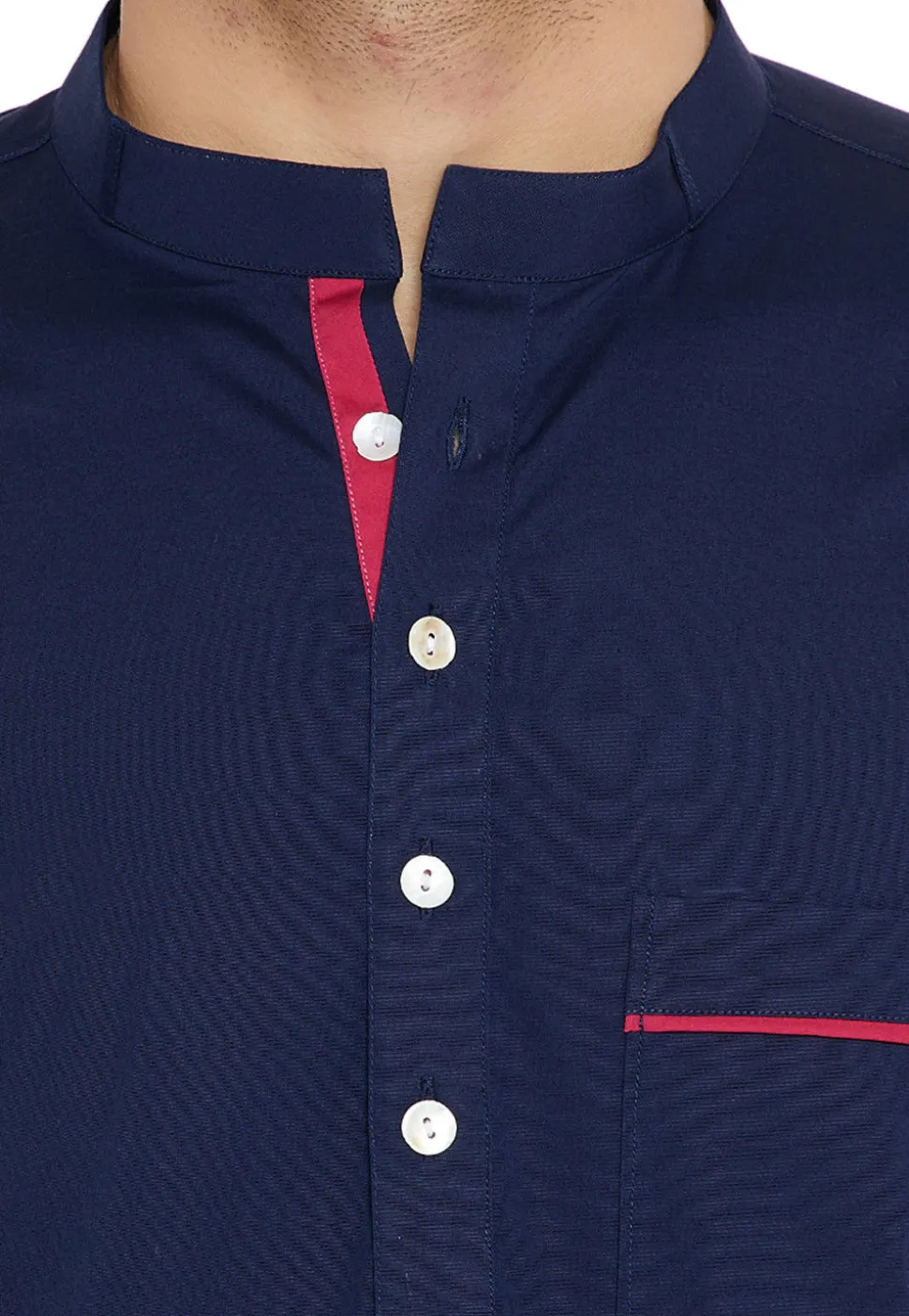 Plain Cotton Short Kurta in Navy Blue