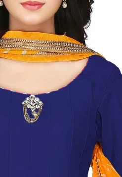 Plain Cotton Silk Anarkali Suit in Dark Blue