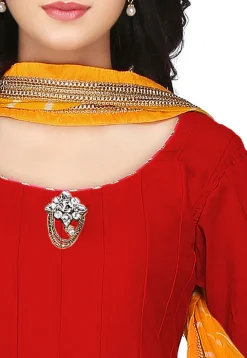 Plain Cotton Silk Anarkali Suit in Red