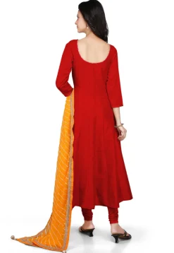 Plain Cotton Silk Anarkali Suit in Red