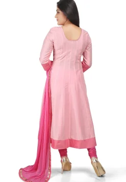 Plain Cotton Silk Anarkali Suit in Pink