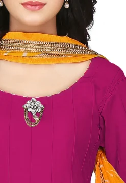 Plain Cotton Silk Anarkali Suit in Magenta