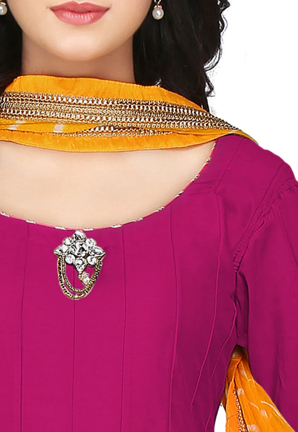 Plain Cotton Silk Anarkali Suit in Magenta