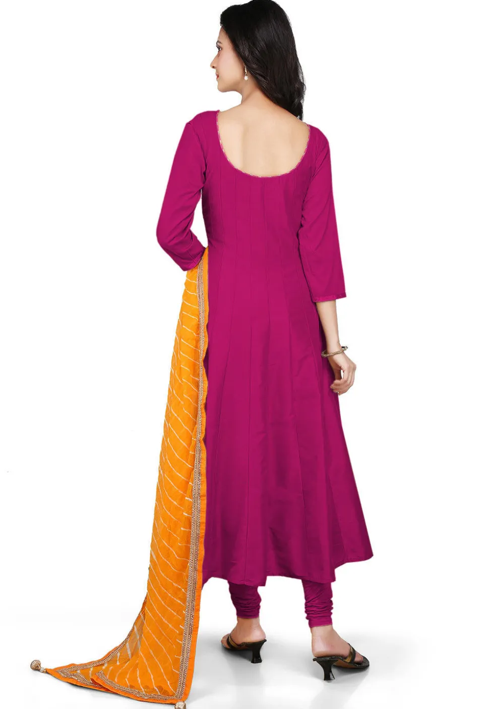 Plain Cotton Silk Anarkali Suit in Magenta