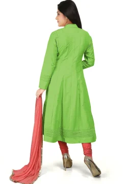 Plain Cotton Silk Angrakha Style Anarkali Suit in Light Green