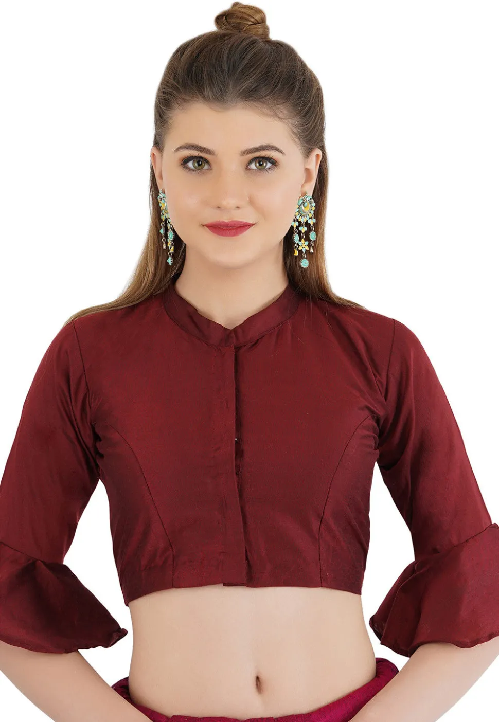 Plain Cotton Silk Blouse in Maroon
