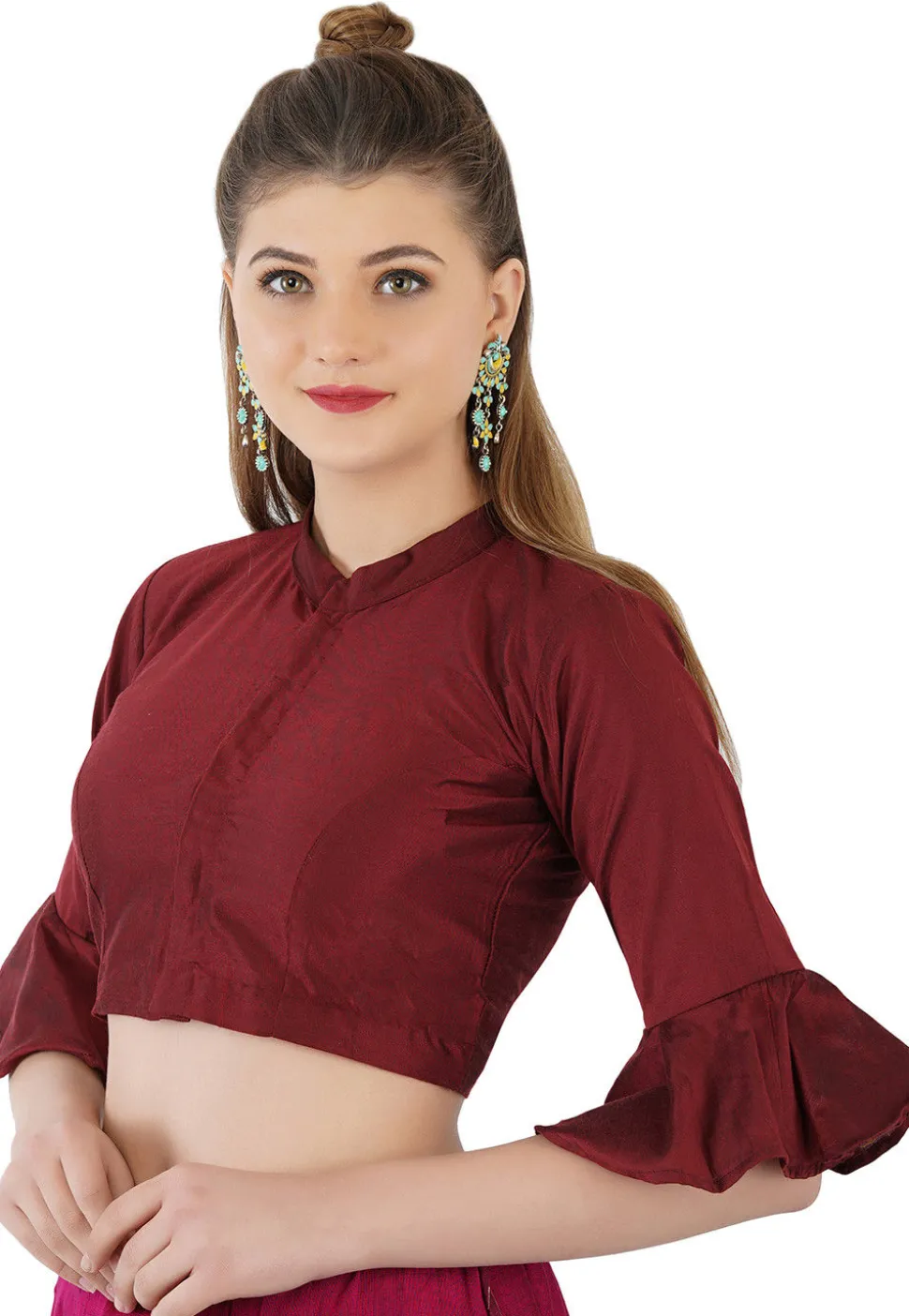 Plain Cotton Silk Blouse in Maroon