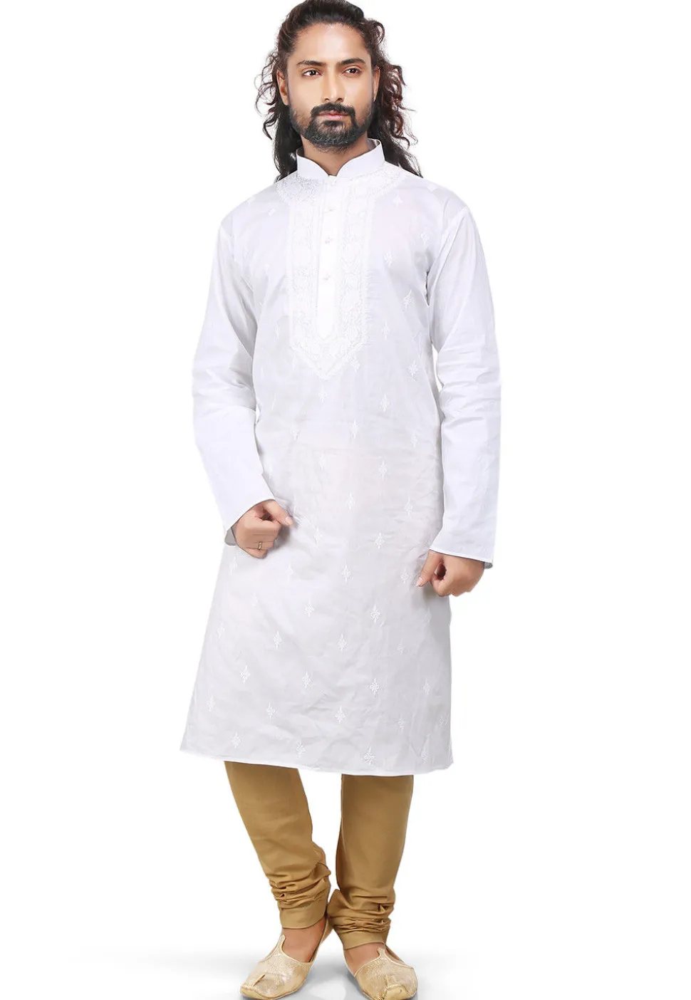 Plain Cotton Silk Churidar in Beige