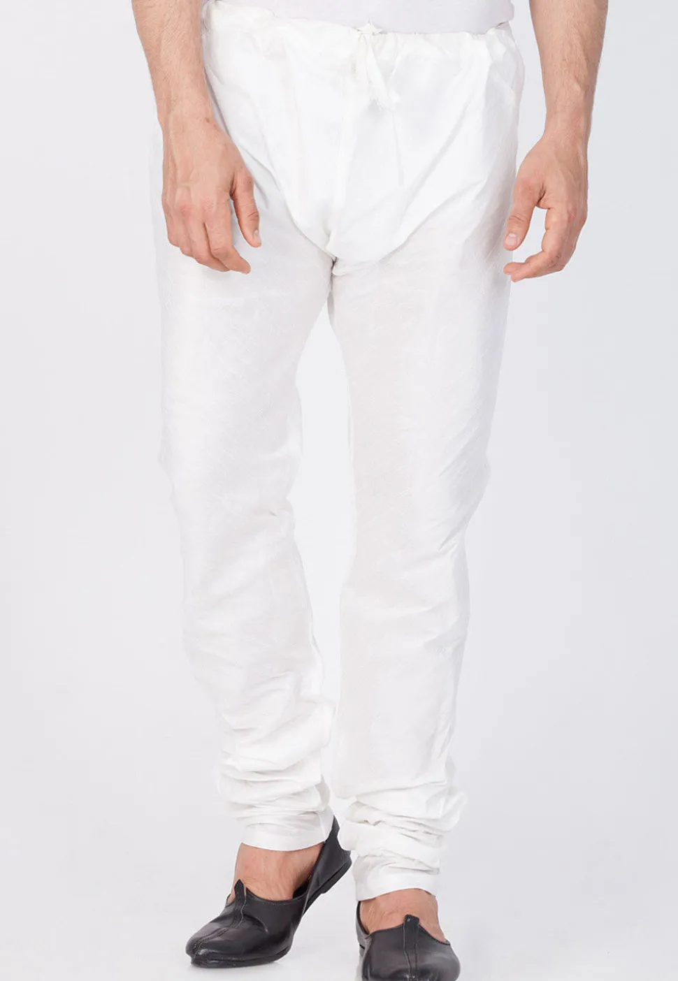 Plain Cotton Silk Churidar in Off White