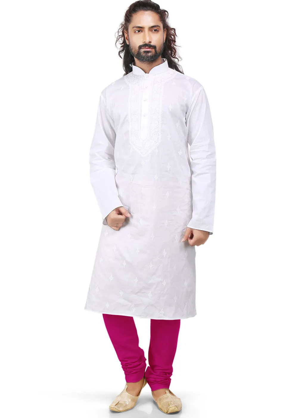 Plain Cotton Silk Churidar in Dark Fuchsia