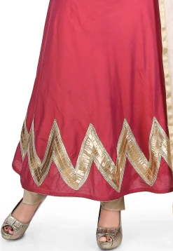 Plain Cotton Silk Flared Suit in Coral