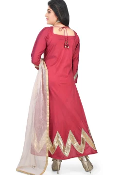 Plain Cotton Silk Flared Suit in Coral