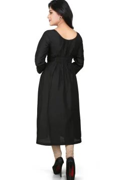 Plain Cotton Silk Long Kurta in Black