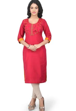 Plain Cotton Silk Long kurta in Red