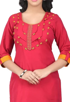 Plain Cotton Silk Long kurta in Red