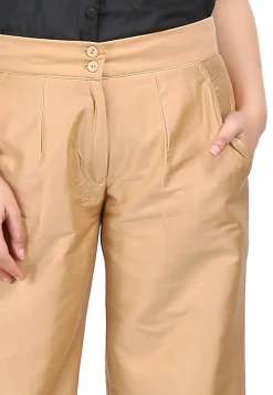 Plain Cotton Silk Palazzo Pant in Beige