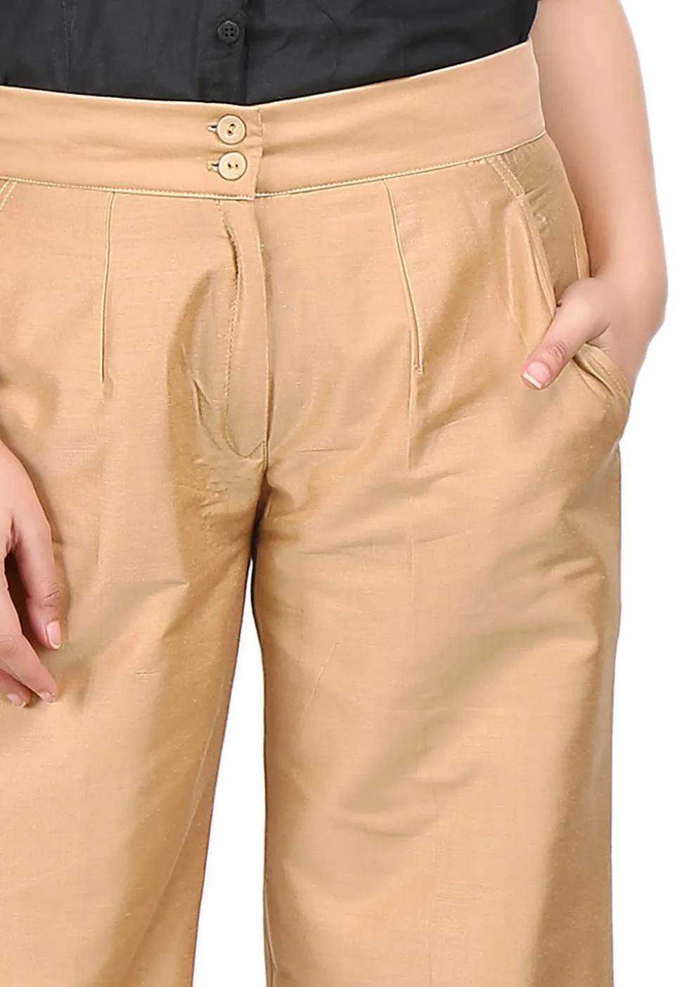 Plain Cotton Silk Palazzo Pant in Beige