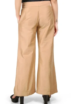 Plain Cotton Silk Palazzo Pant in Beige